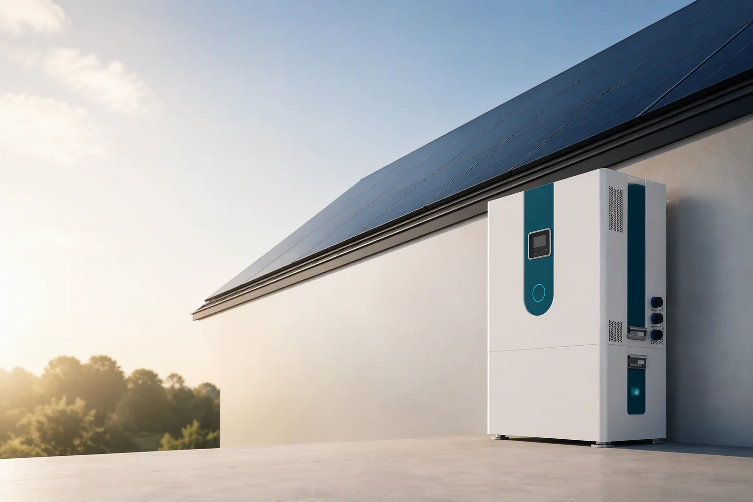 Energy storage and power electronics hardware on a soft white studio backdrop