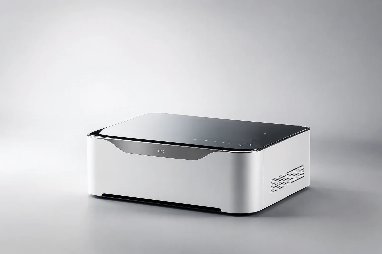 Clean white medical electronics assembly on a soft studio background